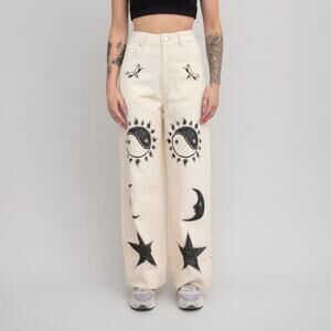 Meadows Womens Rebutia Trousers Pant Wide-Leg Cotton Canvas Off White Size 4